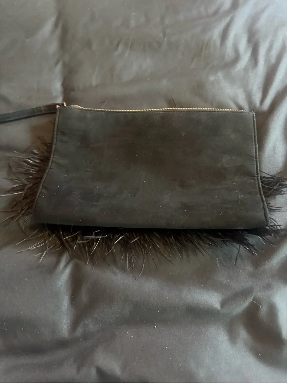 Black Feather Trim Wristlet Clutch
